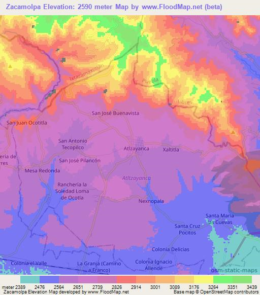 Zacamolpa,Mexico Elevation Map