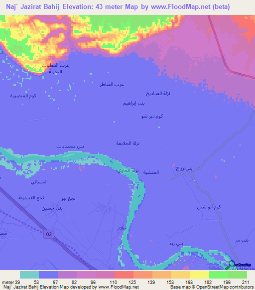 Naj` Jazirat Bahij,Egypt Elevation Map