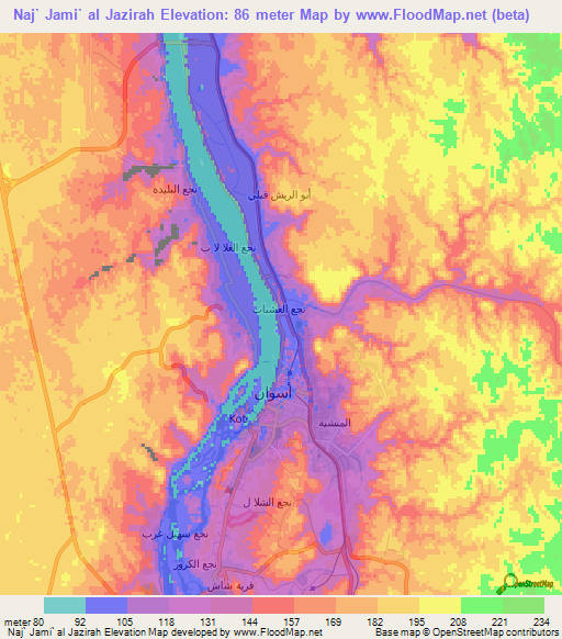 Naj` Jami` al Jazirah,Egypt Elevation Map