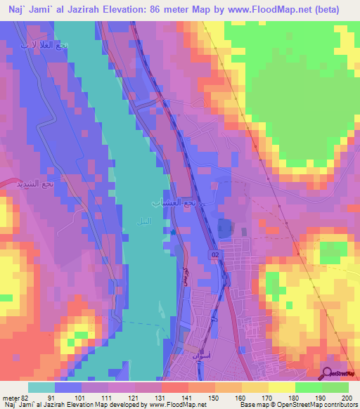 Naj` Jami` al Jazirah,Egypt Elevation Map