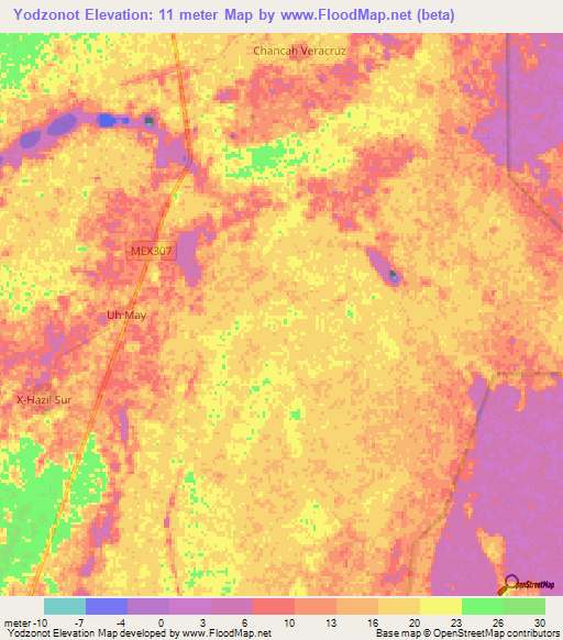 Yodzonot,Mexico Elevation Map