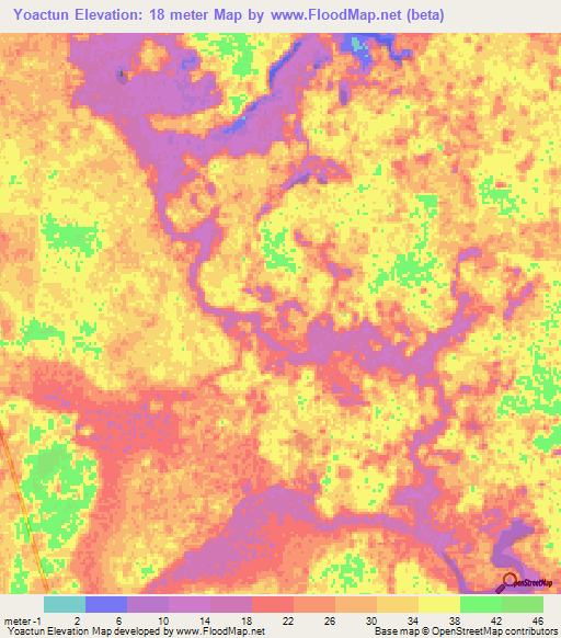 Yoactun,Mexico Elevation Map