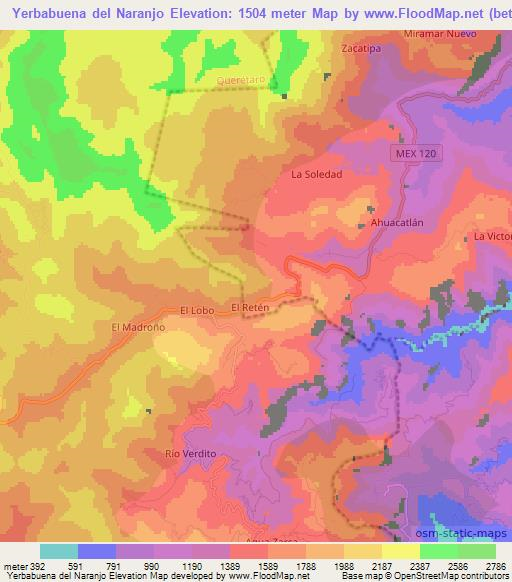 Yerbabuena del Naranjo,Mexico Elevation Map
