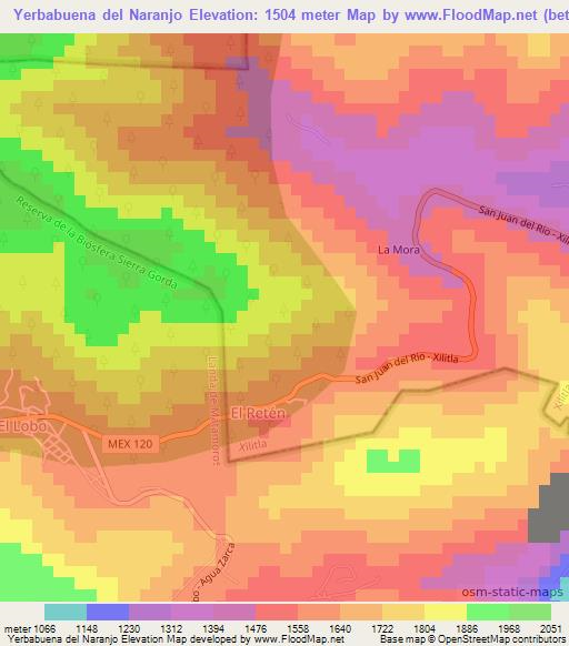 Yerbabuena del Naranjo,Mexico Elevation Map