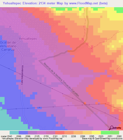 Yehualtepec,Mexico Elevation Map