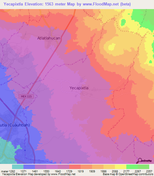 Yecapixtla,Mexico Elevation Map