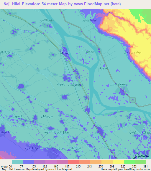 Naj` Hilal,Egypt Elevation Map