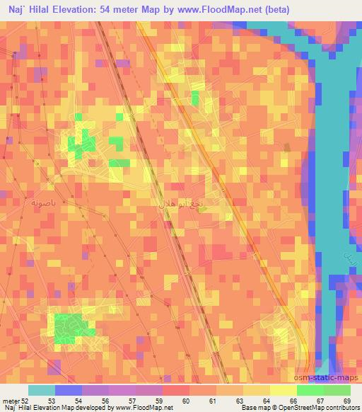 Naj` Hilal,Egypt Elevation Map