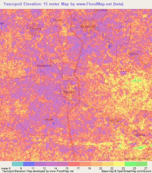 Yaxcopoil,Mexico Elevation Map