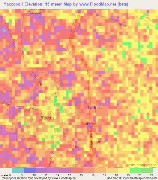 Yaxcopoil,Mexico Elevation Map