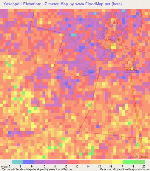 Yaxcopoil,Mexico Elevation Map