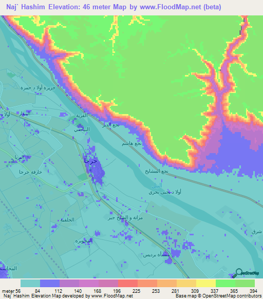 Naj` Hashim,Egypt Elevation Map