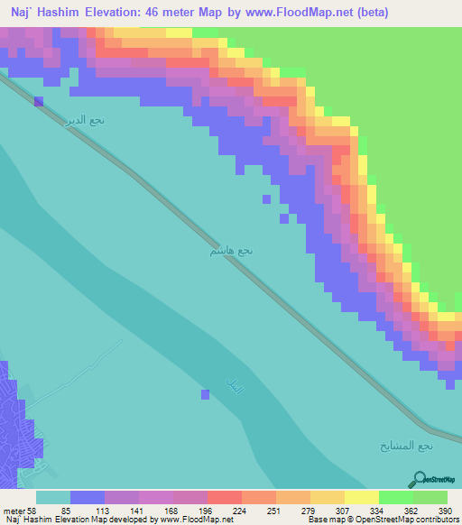 Naj` Hashim,Egypt Elevation Map