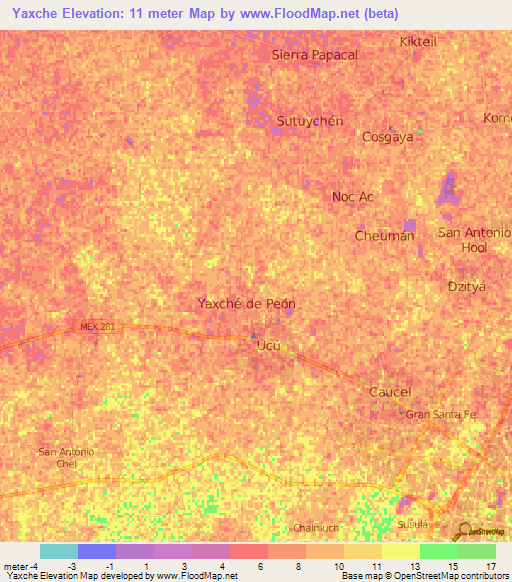 Yaxche,Mexico Elevation Map