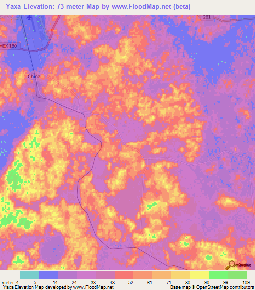 Yaxa,Mexico Elevation Map