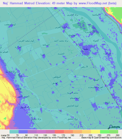 Naj` Hammad Matrud,Egypt Elevation Map