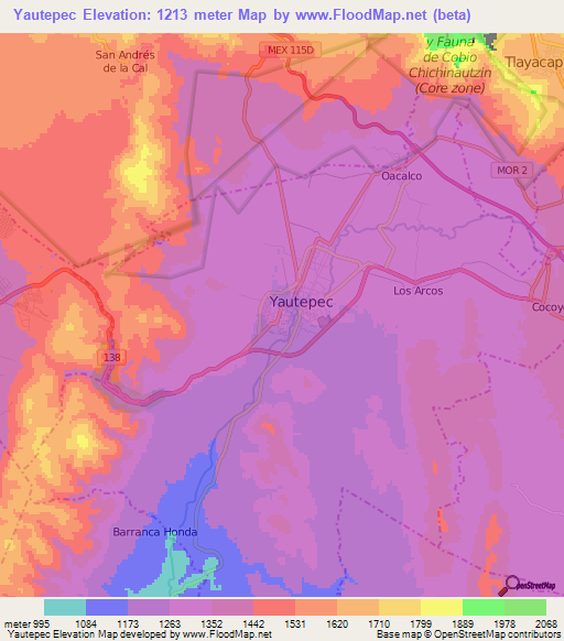 Yautepec,Mexico Elevation Map