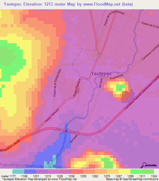 Yautepec,Mexico Elevation Map