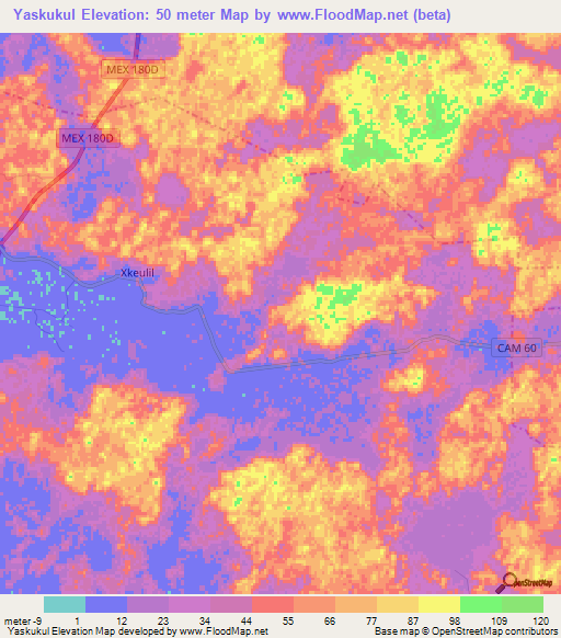 Yaskukul,Mexico Elevation Map