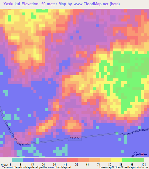 Yaskukul,Mexico Elevation Map