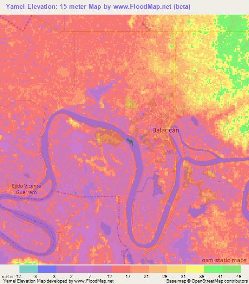 Yamel,Mexico Elevation Map