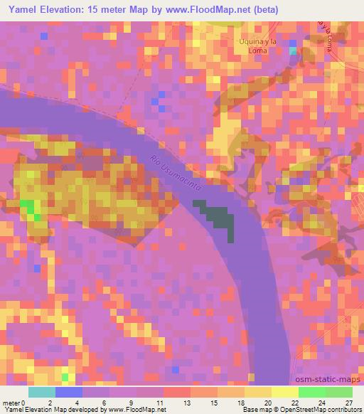 Yamel,Mexico Elevation Map