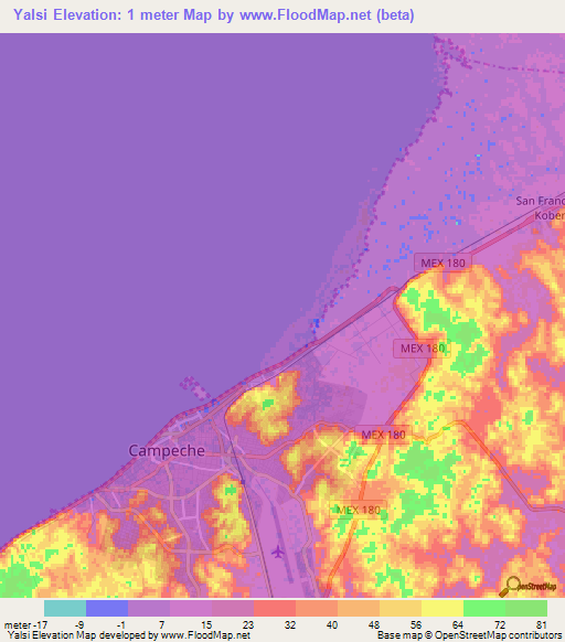 Yalsi,Mexico Elevation Map