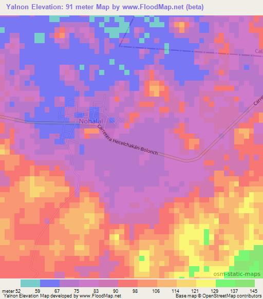 Yalnon,Mexico Elevation Map