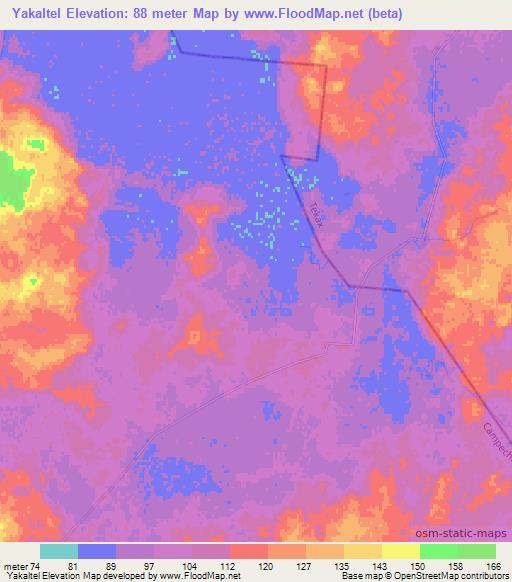 Yakaltel,Mexico Elevation Map