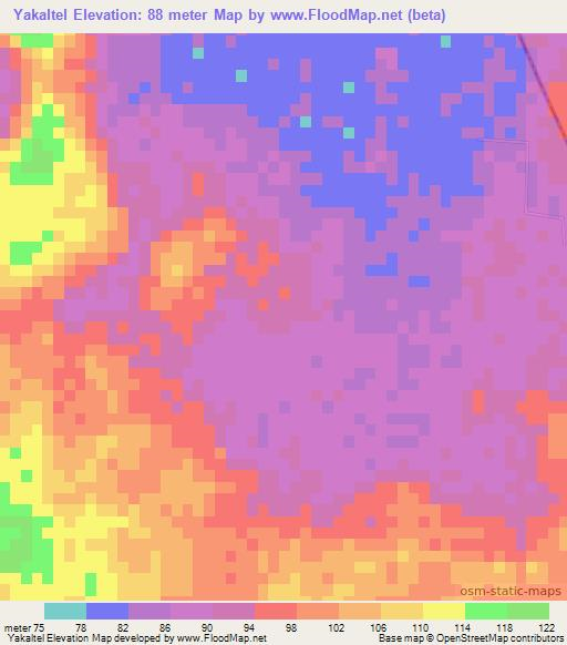 Yakaltel,Mexico Elevation Map