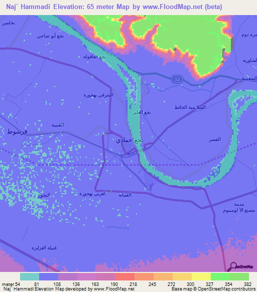 Naj` Hammadi,Egypt Elevation Map