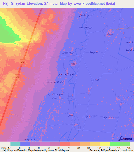 Naj` Ghaydan,Egypt Elevation Map