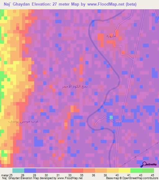 Naj` Ghaydan,Egypt Elevation Map