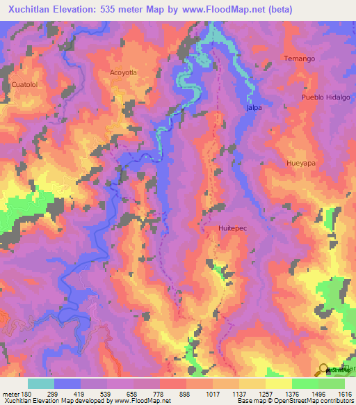 Xuchitlan,Mexico Elevation Map