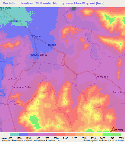 Xuchitlan,Mexico Elevation Map