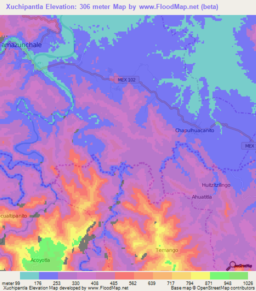 Xuchipantla,Mexico Elevation Map