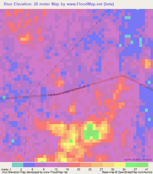 Xtun,Mexico Elevation Map
