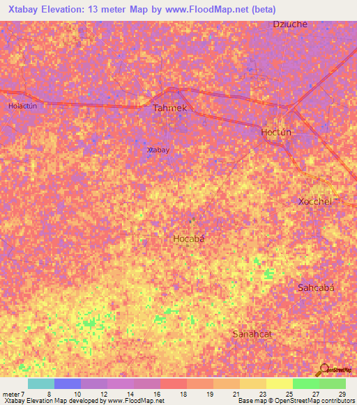 Xtabay,Mexico Elevation Map