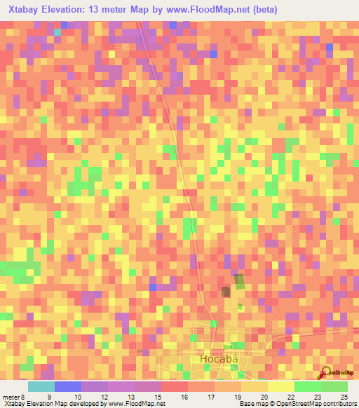 Xtabay,Mexico Elevation Map