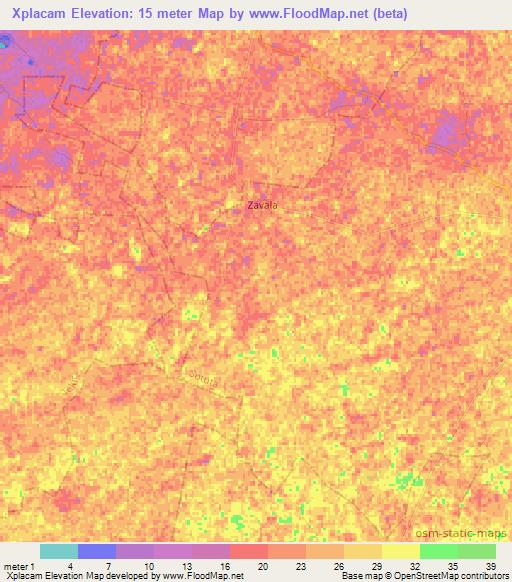Xplacam,Mexico Elevation Map