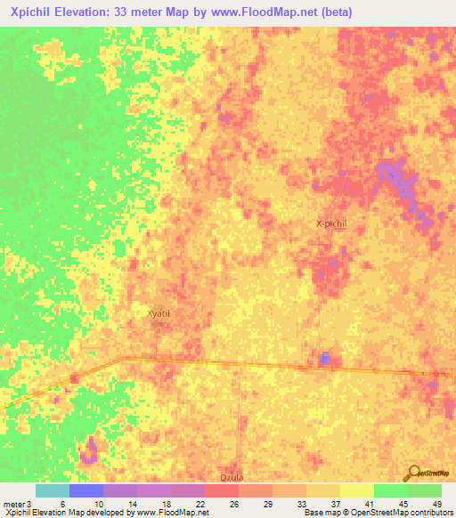 Xpichil,Mexico Elevation Map