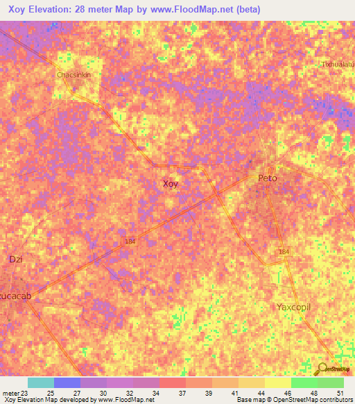 Xoy,Mexico Elevation Map