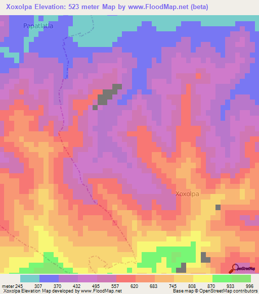 Xoxolpa,Mexico Elevation Map