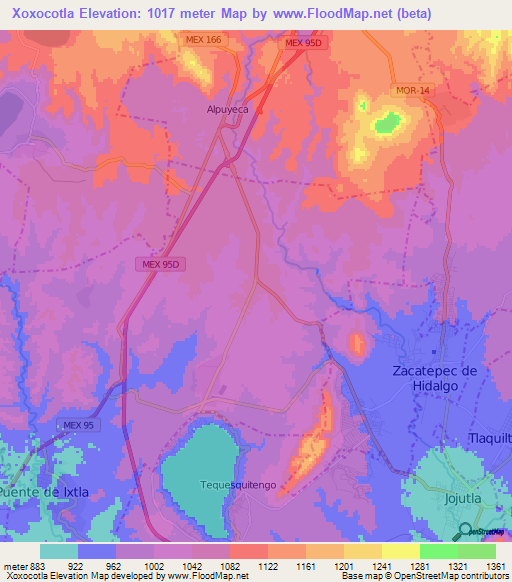 Xoxocotla,Mexico Elevation Map