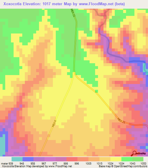 Xoxocotla,Mexico Elevation Map