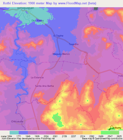 Xothi,Mexico Elevation Map