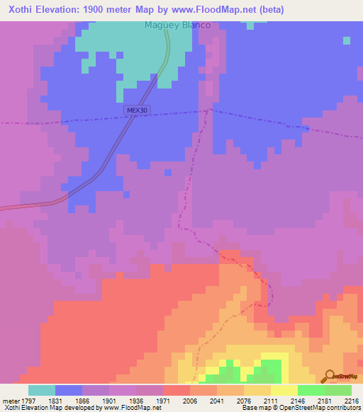 Xothi,Mexico Elevation Map