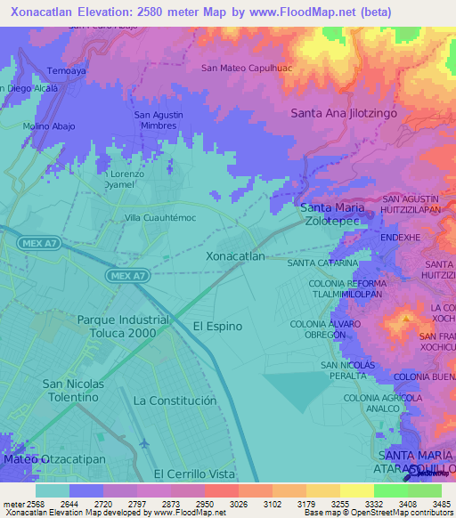 Xonacatlan,Mexico Elevation Map