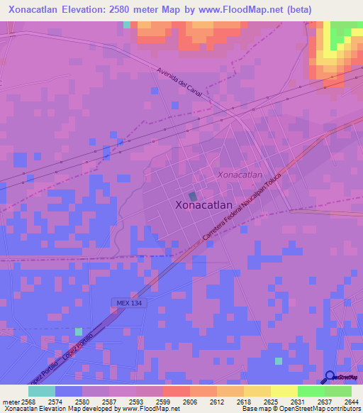 Xonacatlan,Mexico Elevation Map