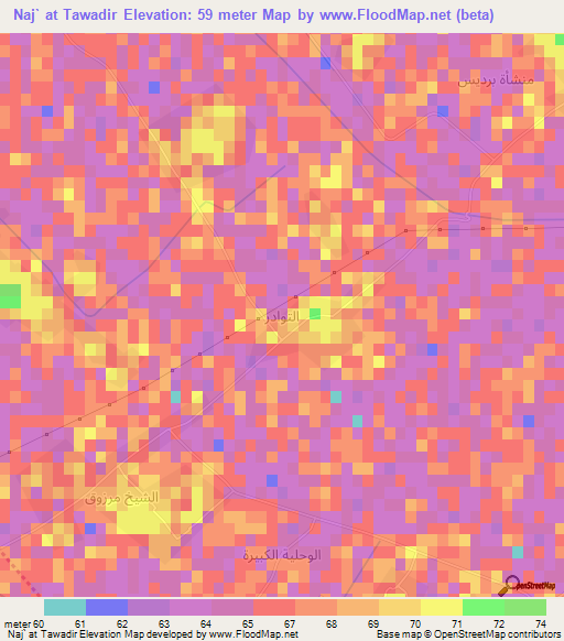 Naj` at Tawadir,Egypt Elevation Map